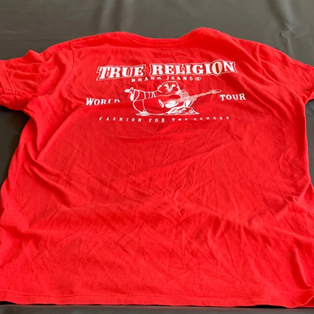 True Religion Red Crewneck Horseshoe Logo Graphic Tee Shirt Men’s Medium
